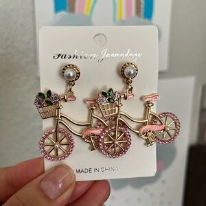 Pink Bicycle Earrings